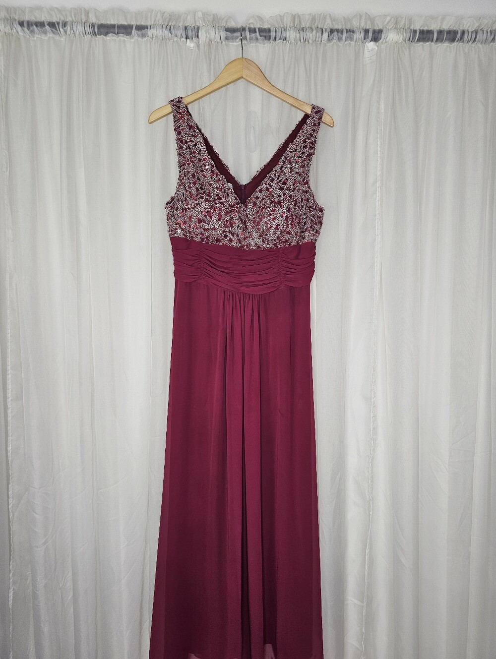 Ally's Collection Burgundy Sequin Evening Gown with Beaded Lace Jacket 16